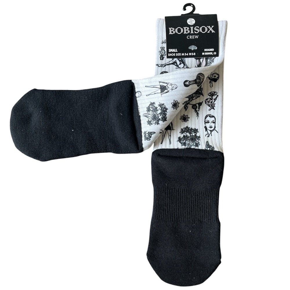 2 pairs Bobisox Athletic crew socks bundle art print floral mountains - Picture 6 of 9